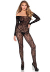 Schwarzer aufregender Bodystocking aus floraler Spitze von Leg Avenue