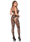 Schwarzes atemberaubendes zweiteiliges Spitzen Set mit halterlosem Netz Design von Leg Avenue – Ansicht 4