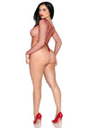 Bordeauxroter aufregender Netzbodysuit mit tiefem Beinausschnitt von Leg Avenue – Ansicht 2