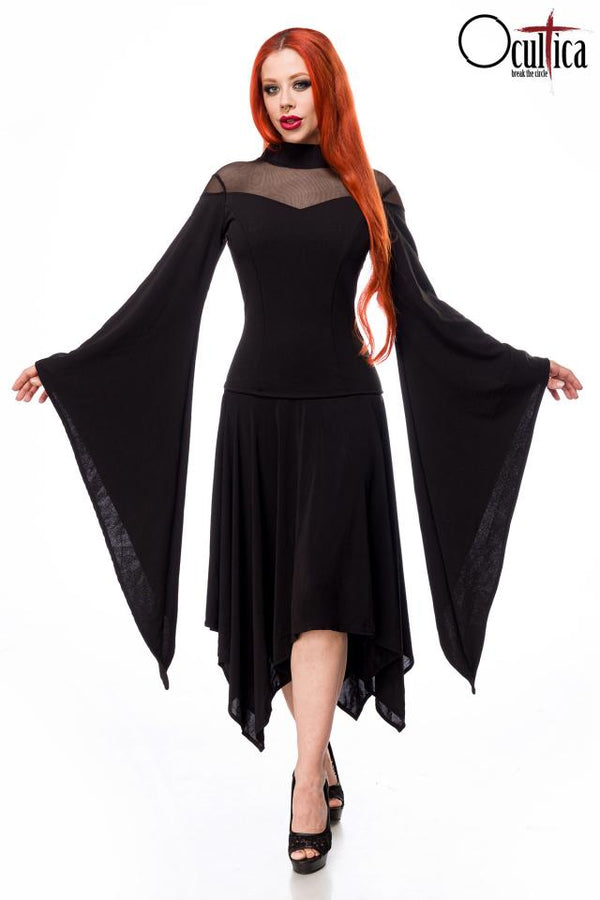 Elegantes Kleid mit Trompetärmeln und Spitzeneinsatz | Ocultica