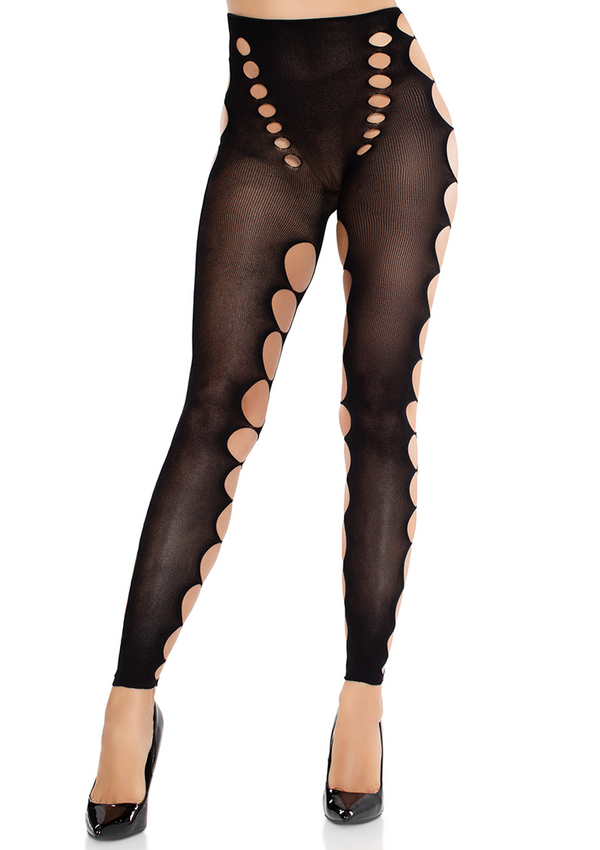 Schwarze blickdichte Leggings mit modernen Cut Out Details von Leg Avenue – Ansicht 2