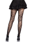 Schwarze sexy Nahtlosstrumpfhose mit floraler Spitze von Leg Avenue – Ansicht 3