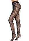 Schwarze sexy Nahtlosstrumpfhose mit floraler Spitze von Leg Avenue – Ansicht 5