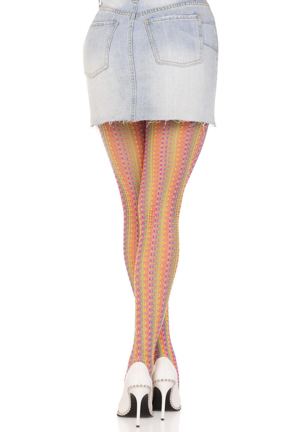 Mehrfarbige hauchzarte Häkelnetzstrumpfhose im atemberaubenden Regenbogenlook von Leg Avenue – Ansicht 5