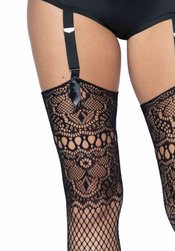 Fischnetzstrümpfe mit Rücknaht und Spitzenabschluss | Leg Avenue