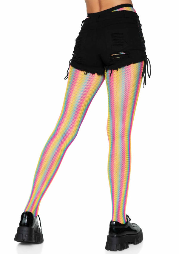 Mehrfarbige auffällige Netzstrumpfhose mit modernen Regenbogenstreifen von Leg Avenue – Ansicht 3