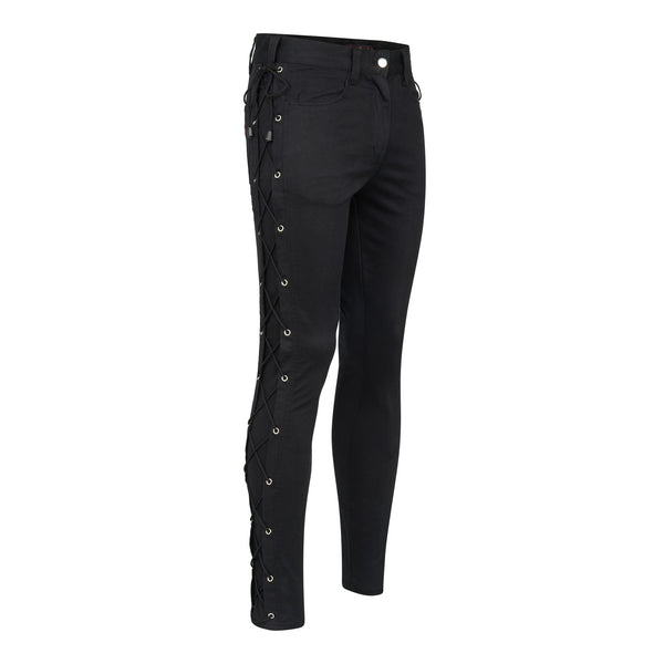 Eng geschnittene Gothic-Jeans mit Schnürung Schwarz | Aderlass