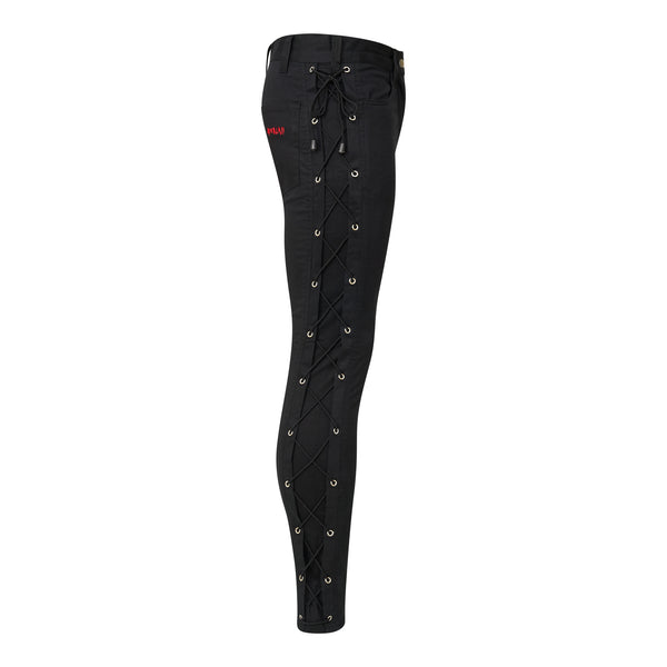 Eng geschnittene Gothic-Jeans mit Schnürung Schwarz | Aderlass