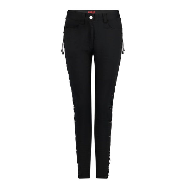Eng geschnittene Gothic-Jeans mit Schnürung Schwarz | Aderlass