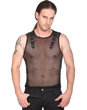 Netz-Top mit D‑Rings über Schulter und Seiten Schwarz | Aderlass