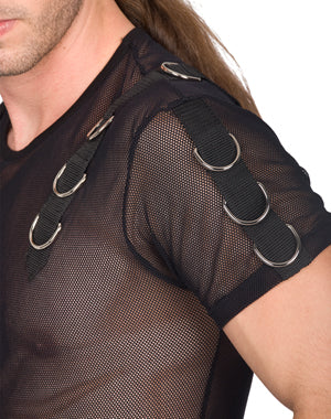 Battle Shirt Kurzärmeliges Gothic-Shirt mit Netzstruktur Schwarz | Aderlass