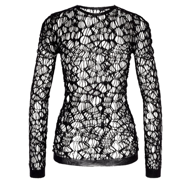 Mesh Top Langarmshirt aus feinmaschigem schwarzem Mesh Schwarz | Aderlass