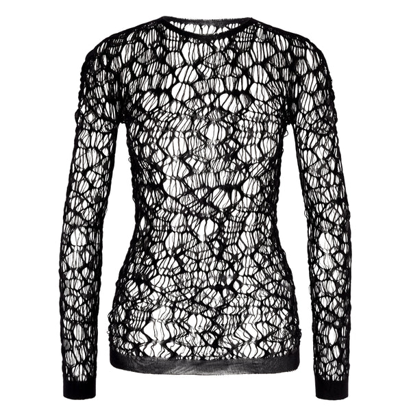 Mesh Top Langarmshirt aus feinmaschigem schwarzem Mesh Schwarz | Aderlass
