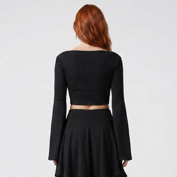Schwarzes Crop Top im Witch-Style mit weitem Ausschnitt Schwarz von Aderlass – Ansicht 4