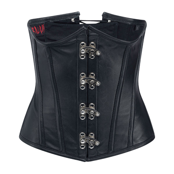 Steampunk Unterbrust-Korsett aus echtem Leder Schwarz | Aderlass