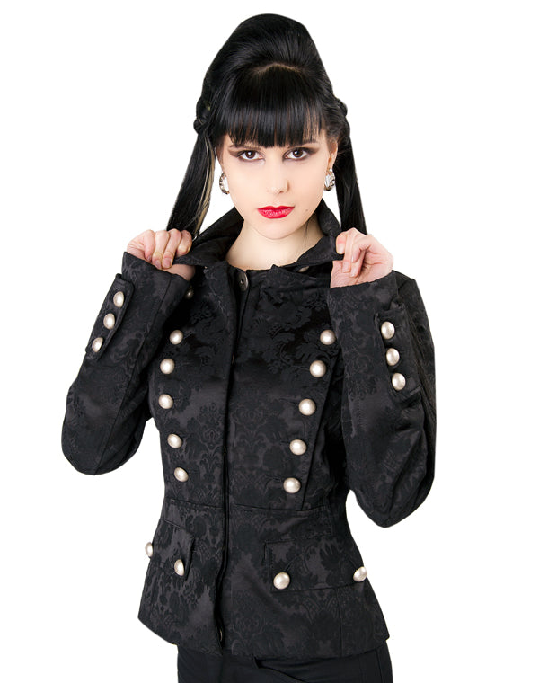 Ladys Piratenjacke im Brokat-Military-Stil Schwarz | Aderlass