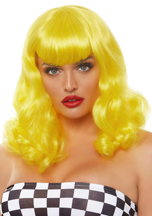 Gelbe aufregende Retro Bob Perücke mit verlockenden Locken von Leg Avenue