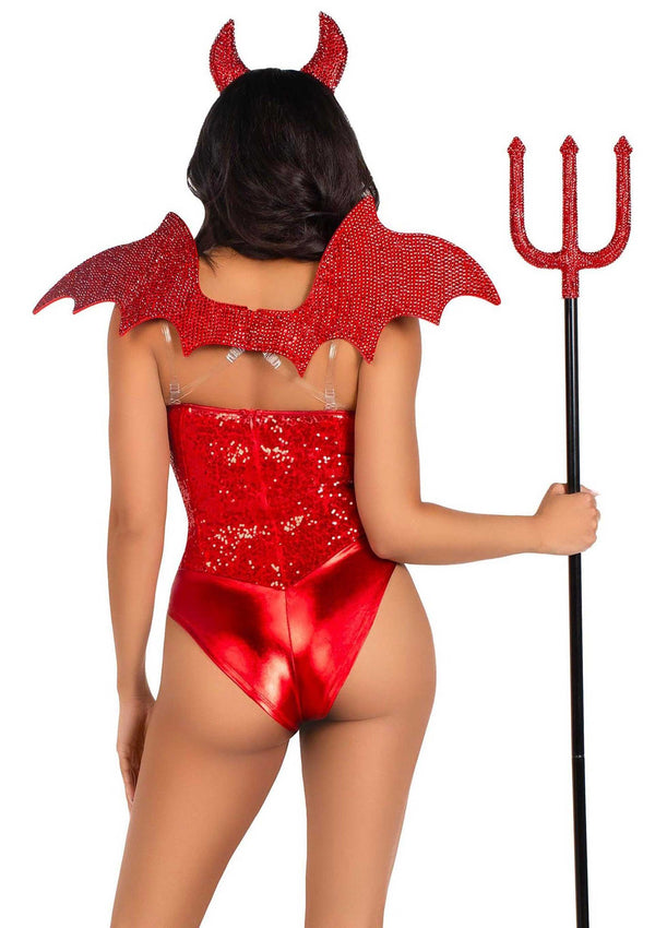 Rotes verführerisches Teufels Accessoire Set mit funkelnden Strassdetails von Leg Avenue – Ansicht 3