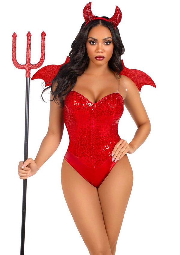 Rotes verführerisches Teufels Accessoire Set mit funkelnden Strassdetails von Leg Avenue