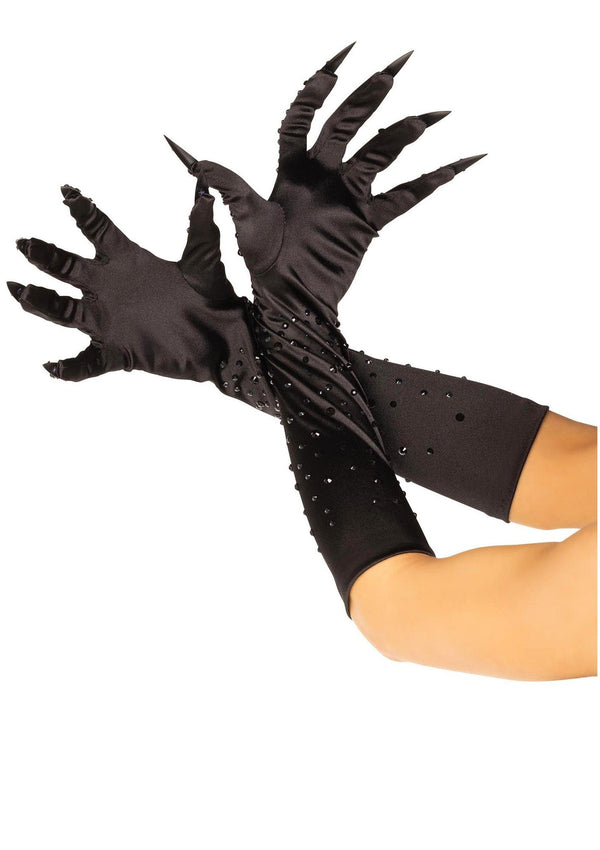Schwarze glamouröse Handschuhe mit funkelnden Strass Krallen von Leg Avenue – Ansicht 2