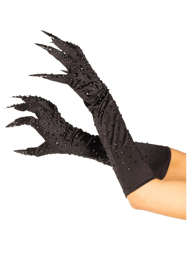 Schwarze glamouröse Handschuhe mit funkelnden Strass Krallen von Leg Avenue