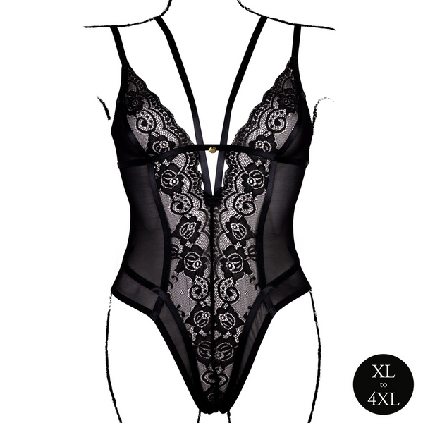 Schwarzer eleganter Body mit feiner Spitze und Rückenausschnitt von Le Désir by Shots – Ansicht 11