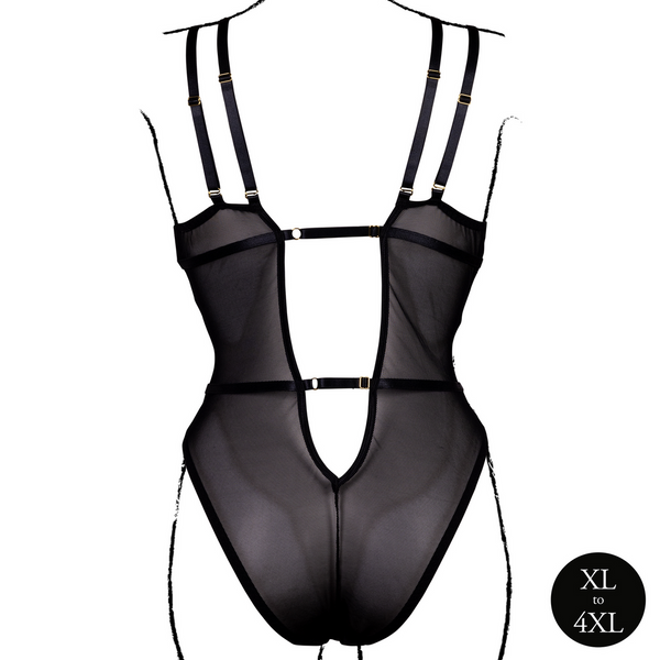Schwarzer eleganter Body mit feiner Spitze und Rückenausschnitt von Le Désir by Shots – Ansicht 12