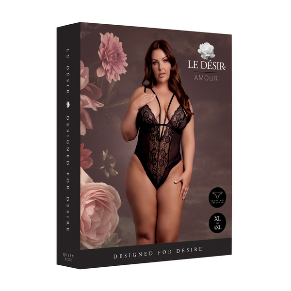 Schwarzer eleganter Body mit feiner Spitze und Rückenausschnitt von Le Désir by Shots – Ansicht 8