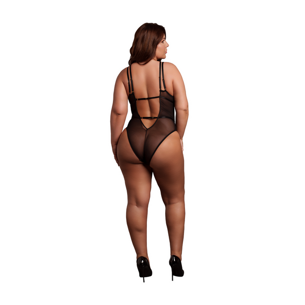 Schwarzer eleganter Body mit feiner Spitze und Rückenausschnitt von Le Désir by Shots – Ansicht 10