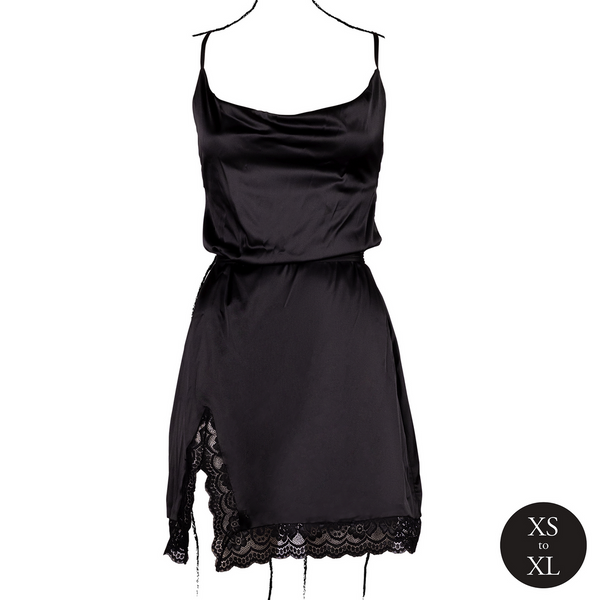 Schwarzes atemberaubendes Minikleid mit gekreuzten Trägern und edler Spitze von Le Désir by Shots – Ansicht 5