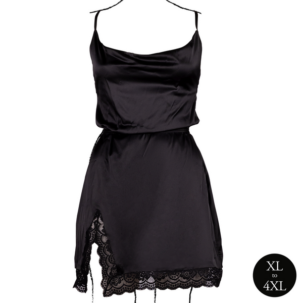 Schwarzes atemberaubendes Minikleid mit gekreuzten Trägern und edler Spitze von Le Désir by Shots – Ansicht 11
