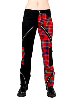 Slim-Fit Punkhose Tartan Schwarz Rot | Black Pistol