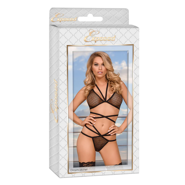 BH mit Sexy Riemchen & lustvollen Tanga - Schwarz | Shots