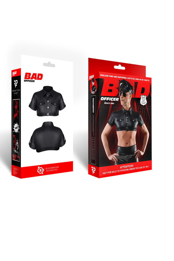 Militärisches Crop-Top mit Schulterklappen und Patches | Regnes Fetish Planet