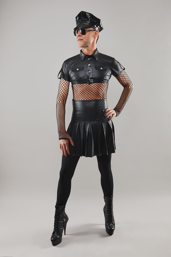 Eleganter Wetlook Faltenrock mit seitlichem Reißverschluss | Regnes Fetish Planet