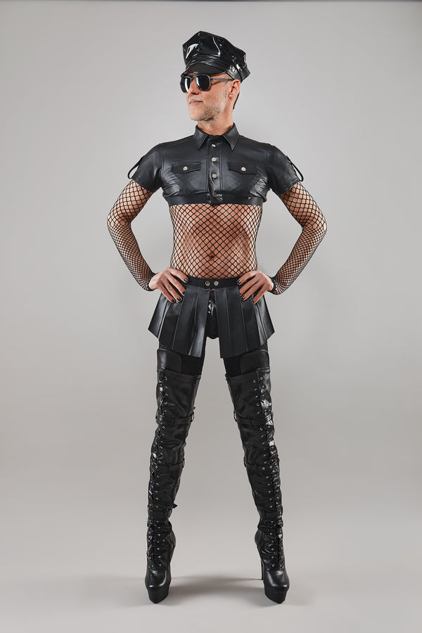 Minirock aus Wetlook-Plissee mit Druckknöpfen | Regnes Fetish Planet