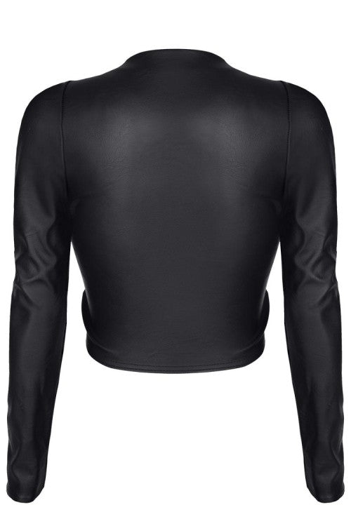 Verführerisches Kunstleder-Top BRAdriana001 mit Schnürung und langen Ärmeln | Demoniq