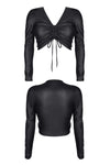 Verführerisches Kunstleder-Top BRAdriana001 mit Schnürung und langen Ärmeln | Demoniq