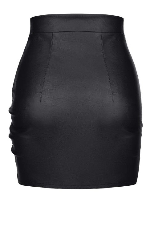 Schwarzer Minirock BRAzzurra001 aus Kunstleder mit Tunnelzug - Black Rose 2.0 Collection | Demoniq
