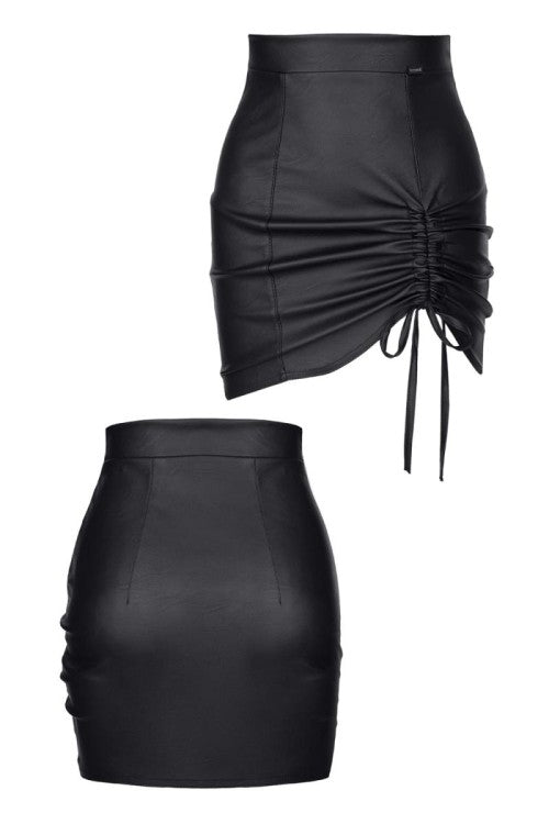 Schwarzer Minirock BRAzzurra001 aus Kunstleder mit Tunnelzug - Black Rose 2.0 Collection | Demoniq