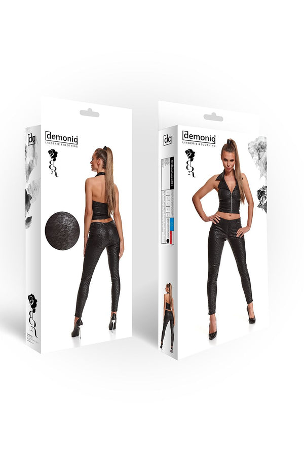 Schwarze Wetlook Leggings BRConstanza001 mit Gürtelschlaufen | Demoniq