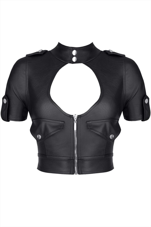 Demoniq BREnrica001 - Edles Damen Kunstleder-Top im Military-Style aus der Black Rose 2.0 Collection | Demoniq
