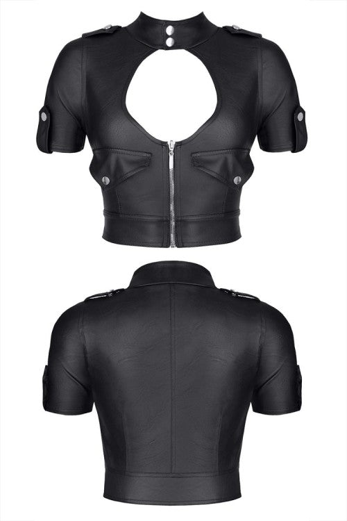 Demoniq BREnrica001 - Edles Damen Kunstleder-Top im Military-Style aus der Black Rose 2.0 Collection | Demoniq
