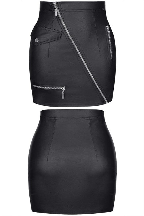 Schwarzer Minirock BRFrancesca001 aus Lederimitat - Black Rose Collection | Demoniq