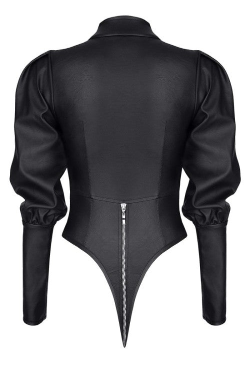 Schwarzer Body BRGiovanna001 aus Kunstleder mit Reißverschluss | Demoniq