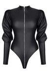Schwarzer Body BRGiovanna001 aus Kunstleder mit Reißverschluss | Demoniq