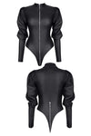Schwarzer Body BRGiovanna001 aus Kunstleder mit Reißverschluss | Demoniq