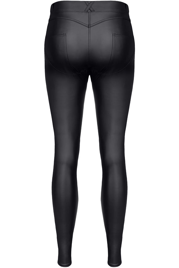 Schwarze Wetlook Leggings BRGiulia001 mit Gürtelschlaufen | Demoniq