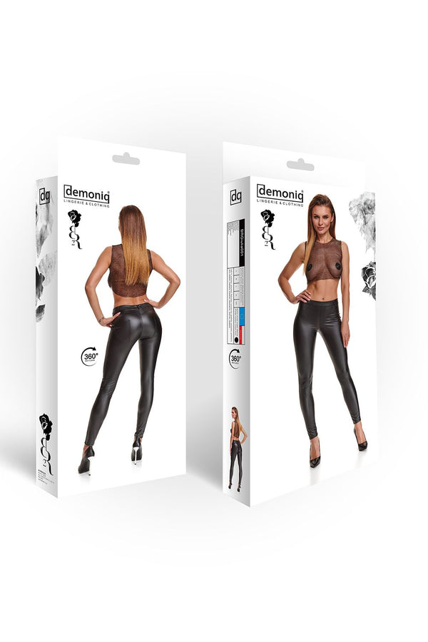 Schwarze Wetlook Leggings BRGiulia001 mit Gürtelschlaufen | Demoniq
