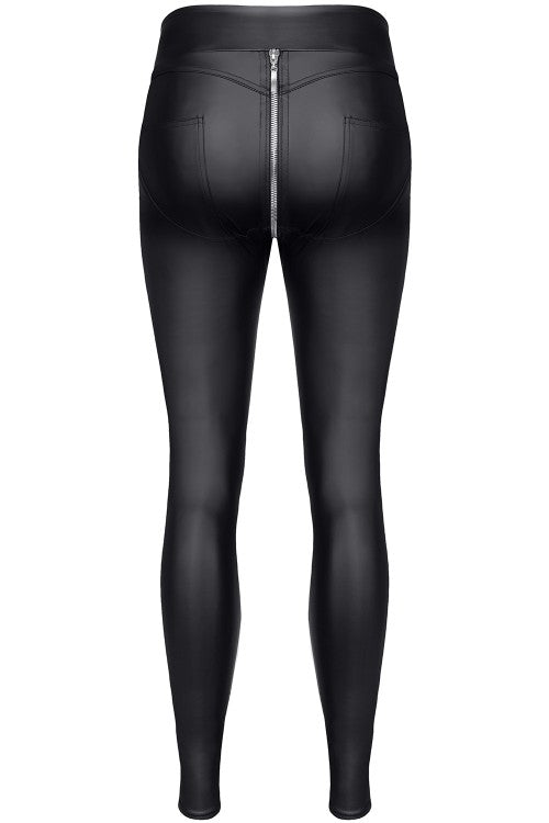 Schwarze Wetlook Leggings BRMaddalena001 mit 2-Wege-Reißverschluss | Demoniq